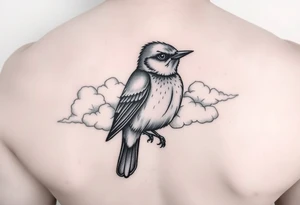Kentucky bluebird with realistic clouds tattoo idea