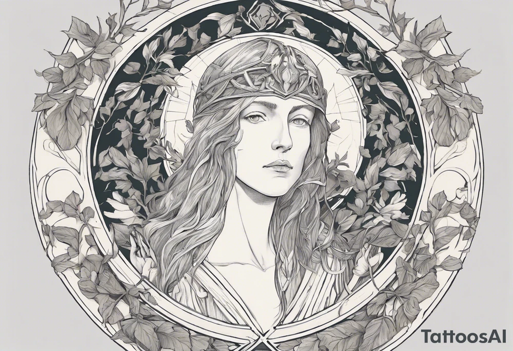 **Design Concept: Athena's Garden**

*Central Focus:*
- Place a small, delicately detailed Athena shield at the central point of the upper chest, symbolizing wisdom and guidance.

*Surrounding Elements:*
- Intertwine the shield with vines that gracefully flow outwards, connecting seamlessly with Vincent van Gogh's Irises tattoo.

*Geometric Accents:*
- Incorporate geometric shapes around the shield and vines, creating a structured and visually appealing framework. The shapes could represent elements like knowledge, strength, and protection associated with Athena.

*Athena's Symbols:*
- Include Athena's spear and olive branch as smaller elements within the vine design. They can be strategically placed to enhance the overall balance and symbolism.

*Van Gogh's Irises:*
- Integrate the irises into the vine design, allowing them to gracefully intertwine. Pay attention to the delicate details of the irises, ensuring they complement the overall aesthetic.

 Consider earthy greens for the vines complemented by subtle purples and blues for the irises.

*Placement:*
- Given the detailed and intricate nature of the design, the upper chest provides a suitable canvas for the tattoo. Ensure the design is scaled appropriately to fit the chosen placement. tattoo idea
