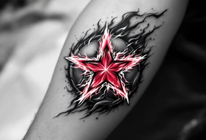 A grayscale soccer ball on fire with red flames that shape the Slavia star. tattoo idea