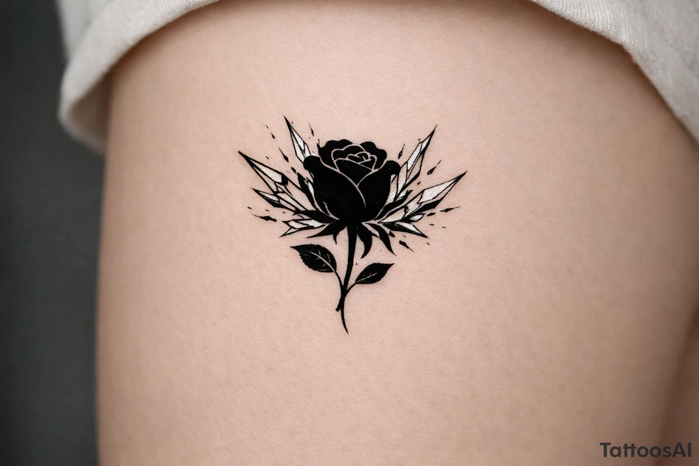 Rose silhouette with sharp ice shards bursting outwards tattoo idea