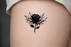 Rose silhouette with sharp ice shards bursting outwards tattoo idea