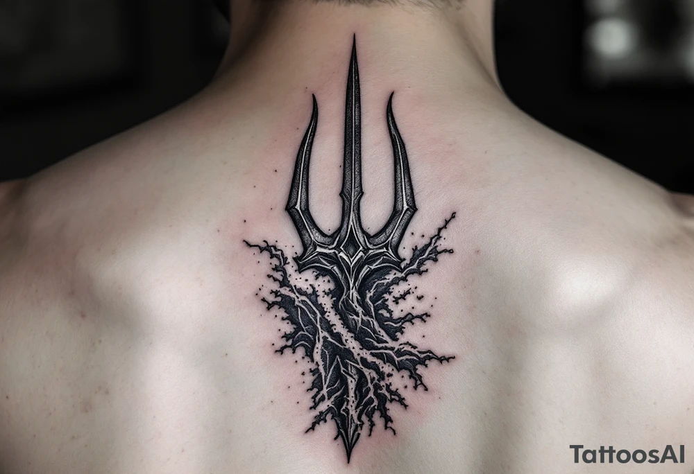 trident half way under water tattoo idea