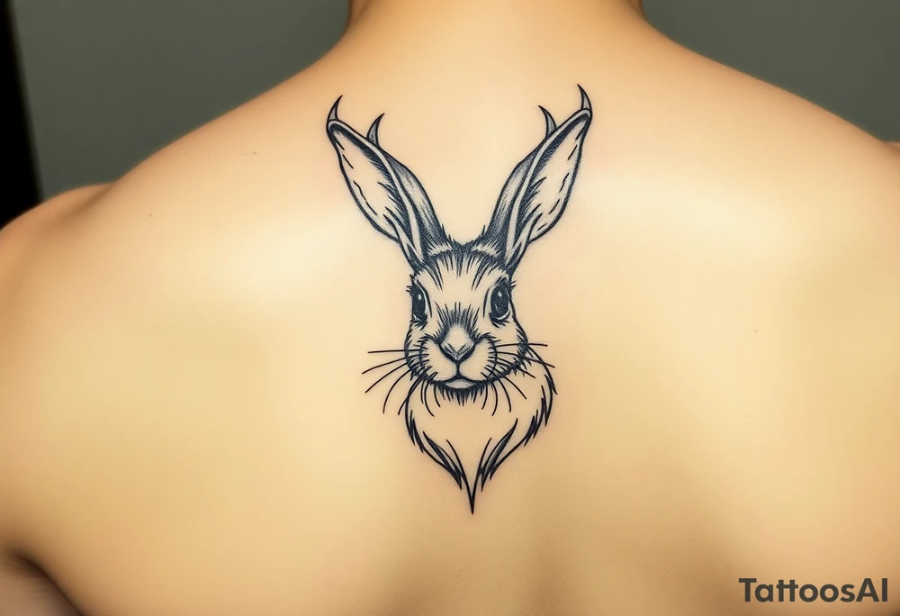 abstract jack rabbit with antlers on its head tattoo idea