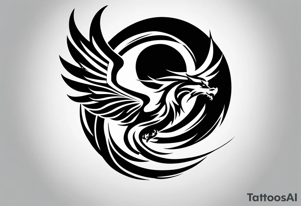 For a Gen Z-inspired dragon and phoenix tattoo, think of a clean, minimalist design that combines symbolism with bold, sleek lines. Imagine a dragon and phoenix spiraling together in a yin-yang-inspired layout. The dragon has a slightly abstract, modern shape, with sharp, flowing lines to show power, resilience, and wisdom, while the phoenix is rendered with sweeping curves and minimal detailing, symbolizing rebirth, growth, and transformation.

Both creatures should interact harmoniously, representing balance and duality. To keep it meaningful, focus on line work rather than intricate shading—clear, open spaces allow the tattoo to feel light and energetic. Adding small symbols, like stars or a faint galaxy backdrop, can enhance the "rising from ashes" and "strength through challenge" themes. This design will appeal timelessly while resonating with Gen Z’s love for symbolism and simplicity. tattoo idea