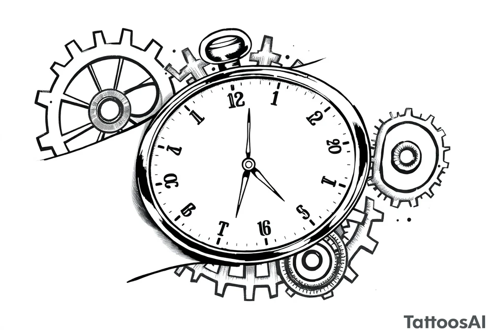 Clocks on arm that show kids birthday with gears as background tattoo idea