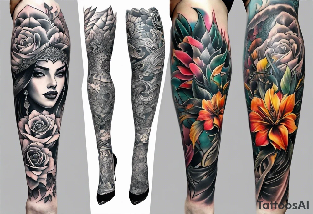 Full leg tattoo from hip to foot, straight tattoo idea