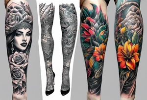 Full leg tattoo from hip to foot, straight tattoo idea