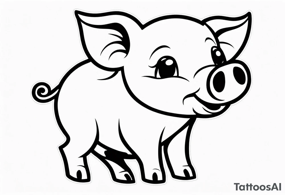 very cute happy piglet with small ears.
outline only.
black and white only.
only show the piglet. no extra lines or decoration.
no black shading.
draw only with very thin lines (1px)

should look like a tattoo that will only take 5 minutes to draw tattoo idea