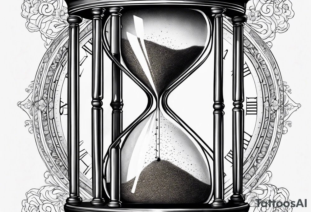 draw me a clock hourglass with numbers falling from the clock. in the hourglass tattoo idea