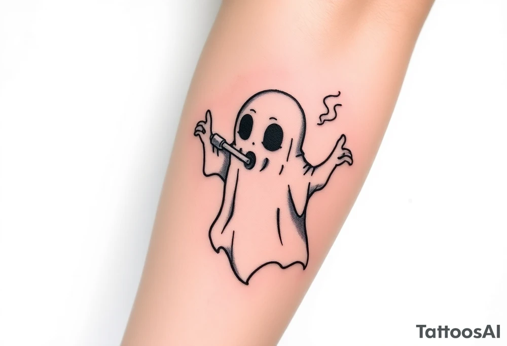Cute ghost smoking a bong tattoo idea