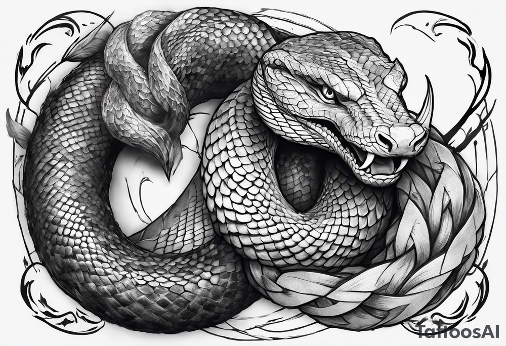 a Sleeve tattoo of Jörmungandr, the mythical giant snake from god of war the game going from shoulder to bicep tattoo idea