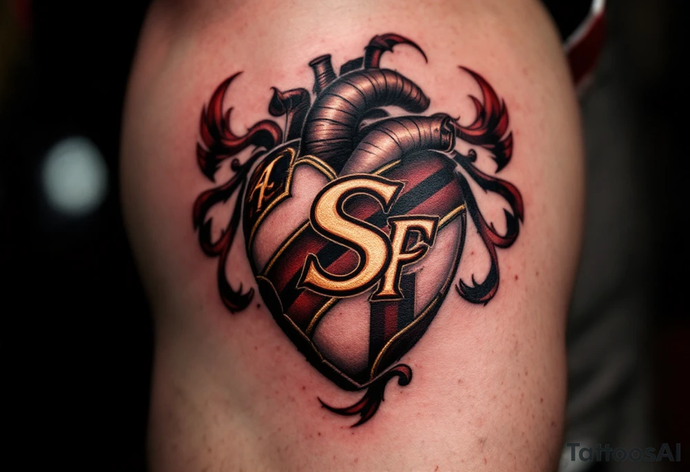 The AC Sparta Praha crest inked over the heart in rich claret and gold, with subtle shading to give a 3D effect. tattoo idea