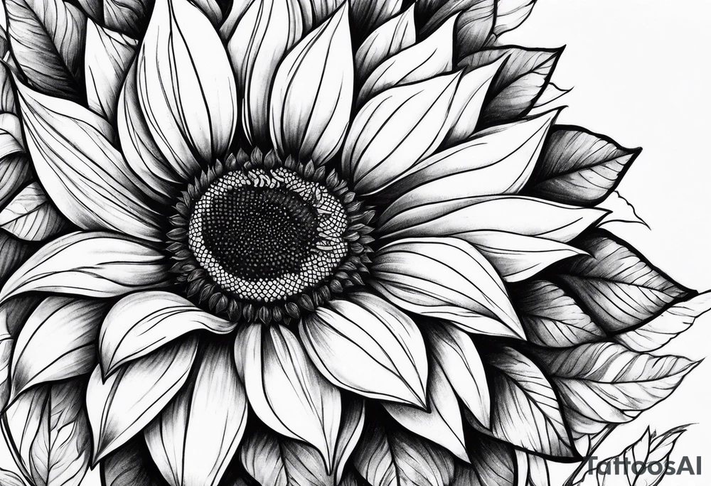 Leg sleeve sunflower tattoo idea