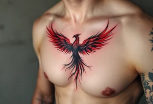 Inked in crimson and charcoal, this tattoo pairs the Latin phrase with a rising phoenix, evoking triumph through pain. tattoo idea