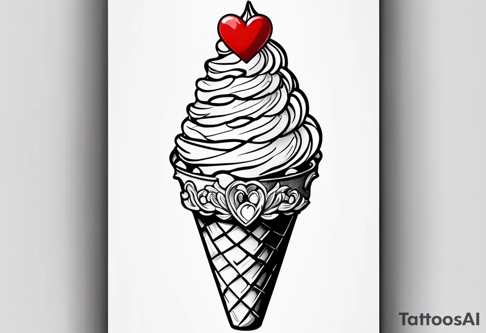 small ice cream cone with small red heart on it somewhere while representing Paris tattoo idea