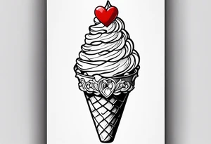 small ice cream cone with small red heart on it somewhere while representing Paris tattoo idea