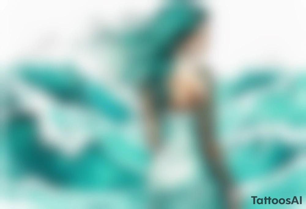 a turquoise water woman standing in the waves tattoo idea