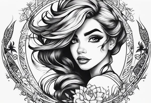 create a fire girl face inspired by Disney movie elements black tattoo idea