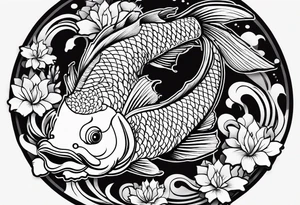 a koi fish surrounded by solid color background design tattoo idea