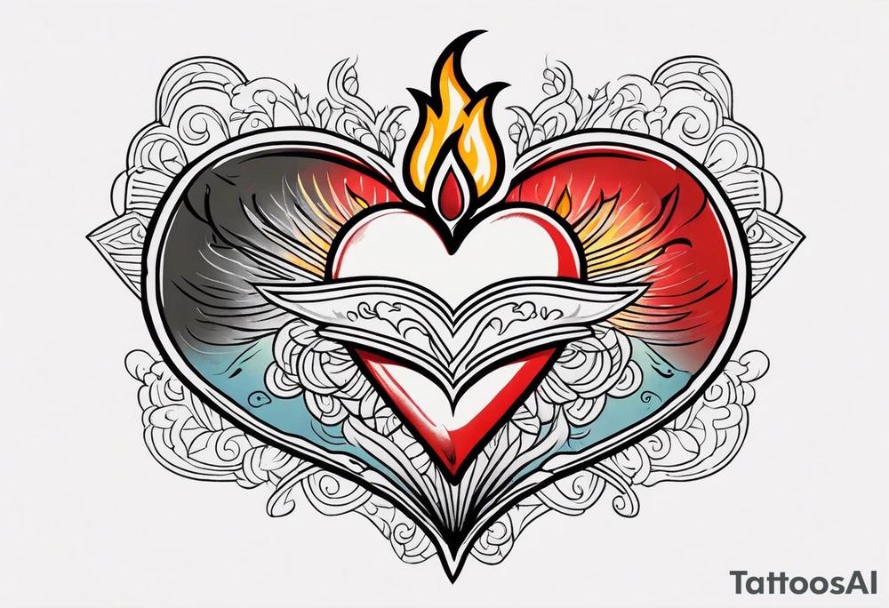 sacred heart vintage traditional tattoo fire tattoo idea