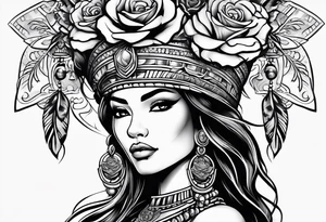 Mayan princess with roses & desert tattoo idea