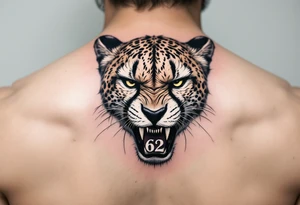 angry cheetah with the number 62 in its mouth tattoo idea