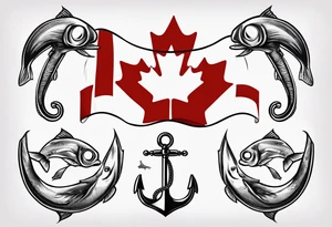 Canadian flag with crossed fish hooks tattoo idea