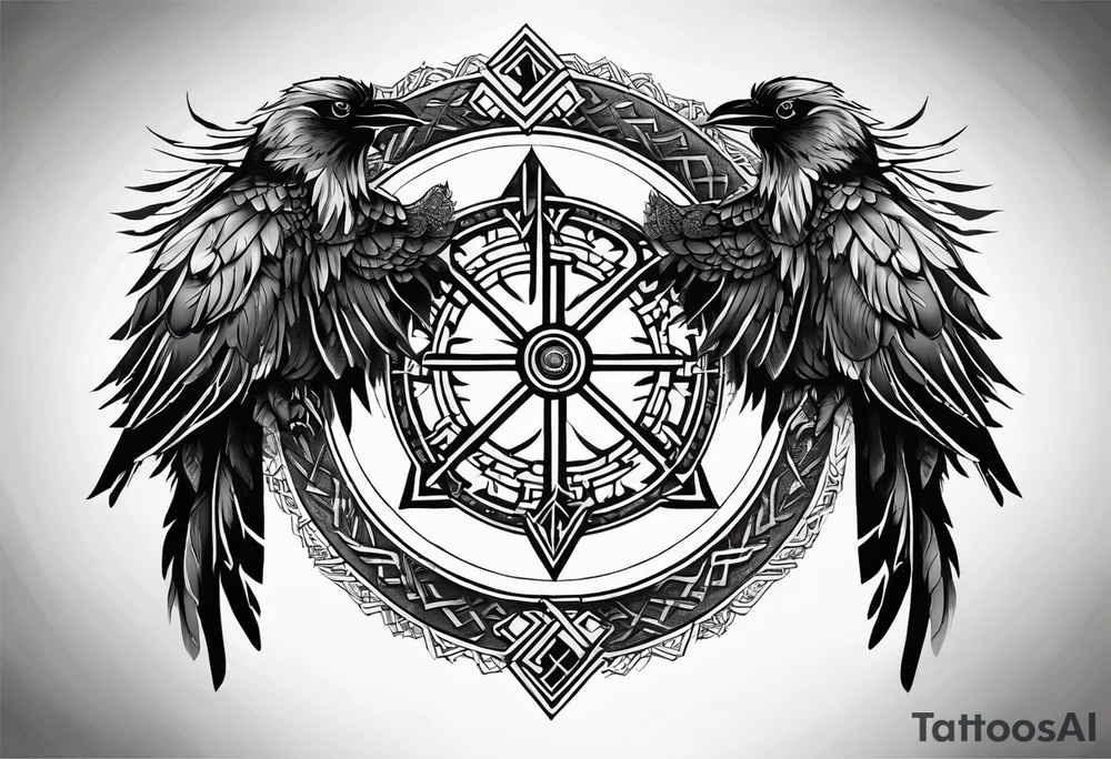 Viking Vegvisir with raven wings around it, Valknut tattoo idea