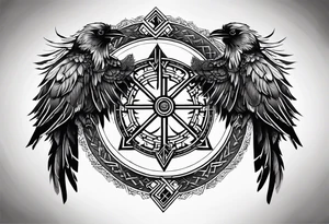 Viking Vegvisir with raven wings around it, Valknut tattoo idea