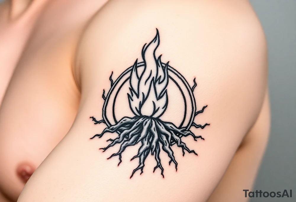 flame in a roots sphere, with a roots arch tattoo idea