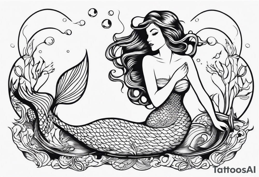 shape of a mermaid with a water seprent tattoo idea