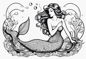 shape of a mermaid with a water seprent tattoo idea