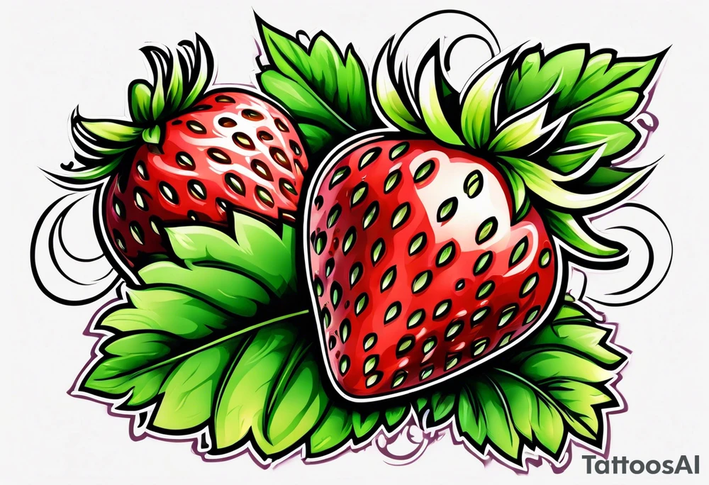 strawberry covered with swirling banner tattoo idea