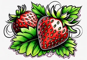strawberry covered with swirling banner tattoo idea
