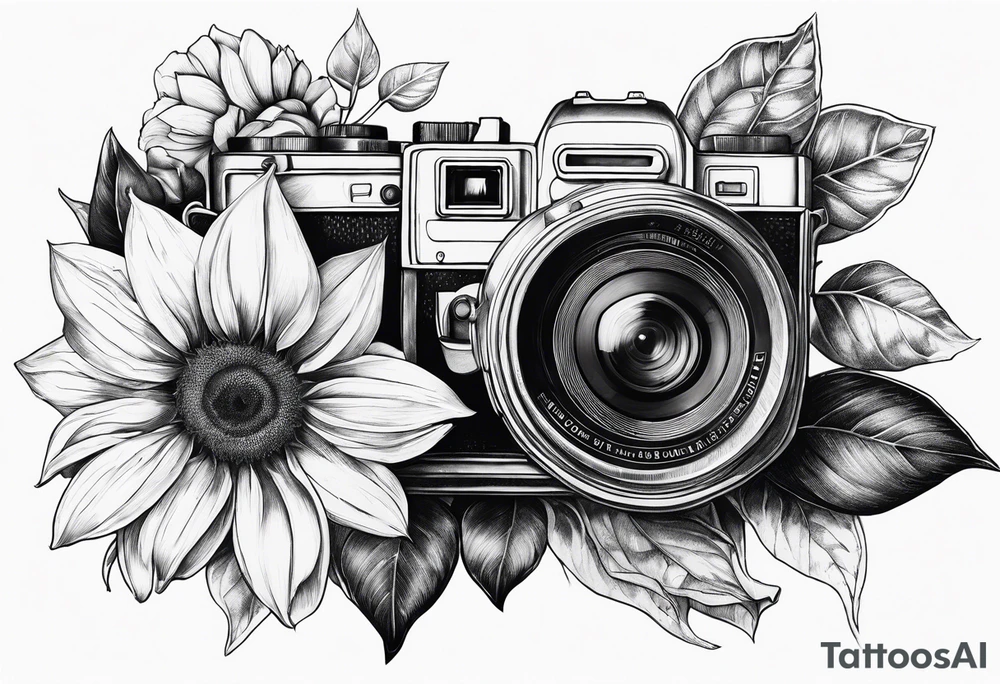sunflower, camera, flower rose , book tattoo idea