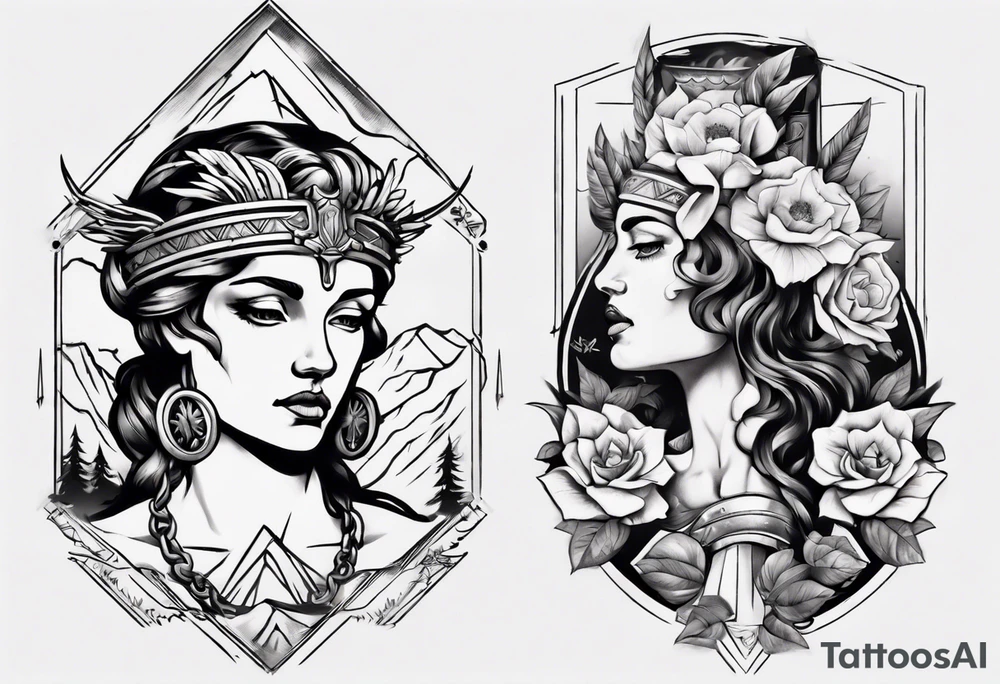 Roman goddess with mountains tattoo idea