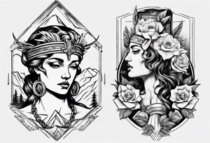 Roman goddess with mountains tattoo idea