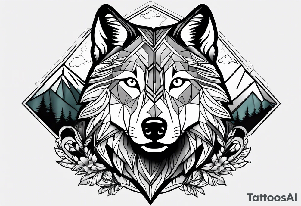Wolf with mountains tattoo idea