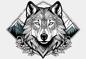 Wolf with mountains tattoo idea