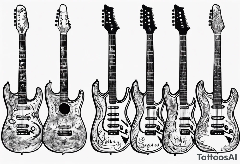 Guitar neck with strings made of signatures tattoo idea