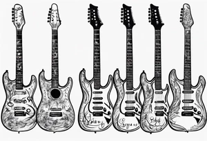 Guitar neck with strings made of signatures tattoo idea