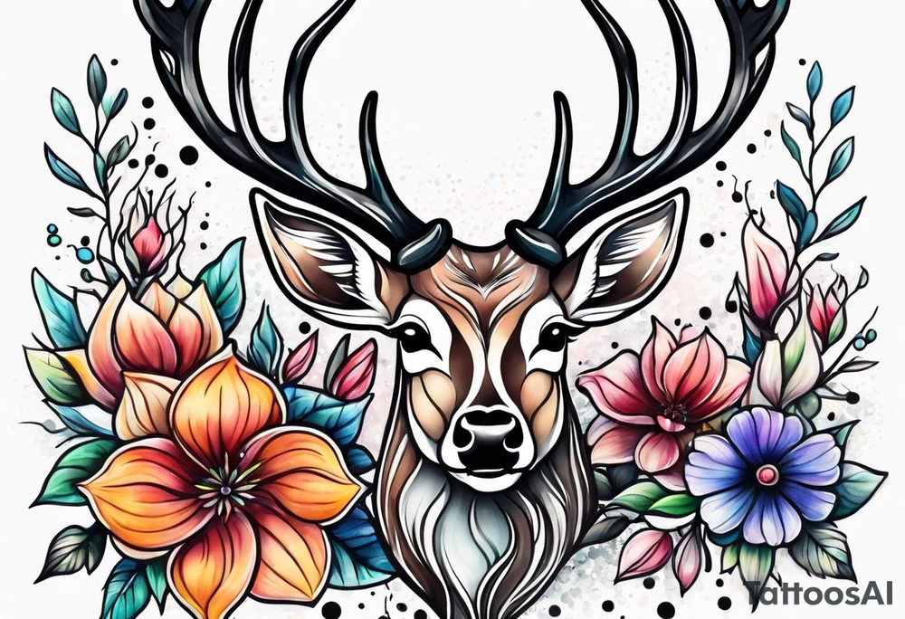 Deer bubbles plants tattoo idea