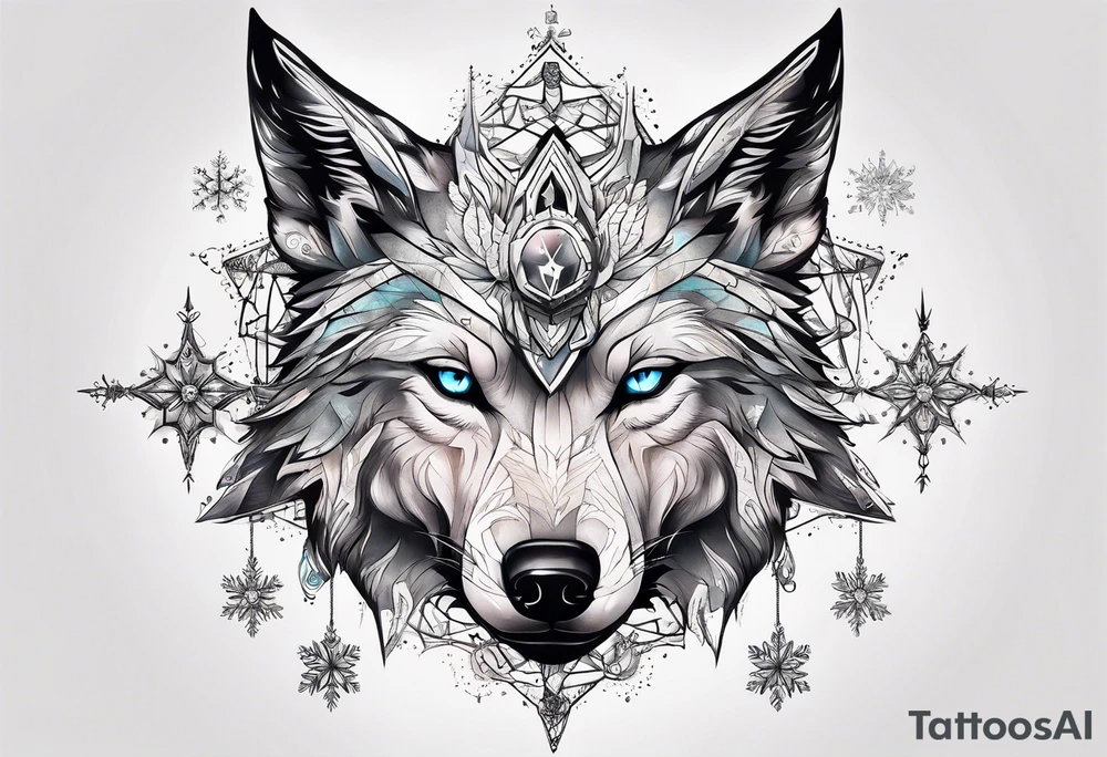 Constellation, two animal alien wolf, snowflake tattoo idea