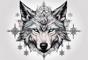 Constellation, two animal alien wolf, snowflake tattoo idea