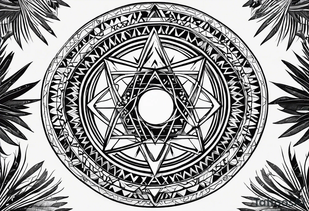 sacred geometry, tropical, egyptian symbols, chakras, black and white with hints of blue tattoo idea