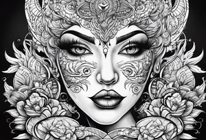 elongated cartoon face mouth open white eyes tattoo idea