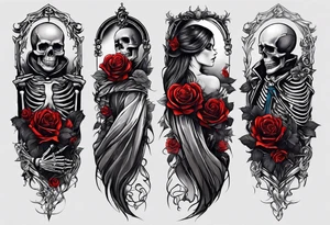 Arm sleeve skeleton, broken heart, pain suffering, loneliness, darkness, betrayal tattoo idea