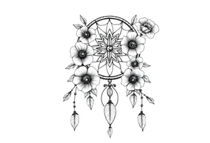 Boho dream catcher with compass and anchor Beautiful flowers and an ornamental chandelier like look tattoo idea