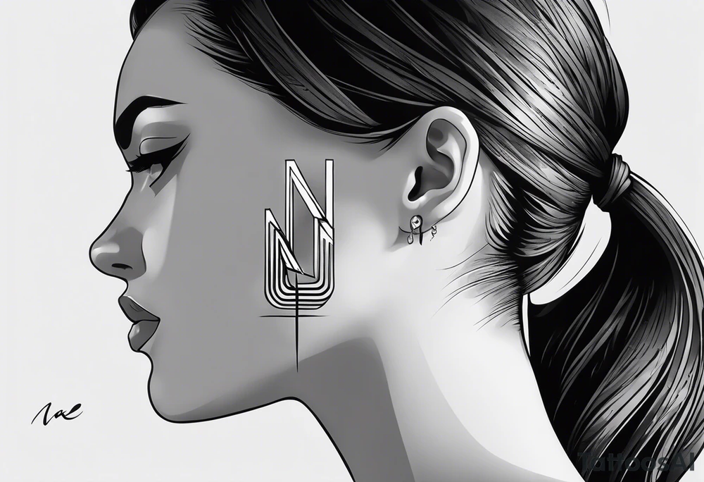 a tattoo below the ear written "N&E" tattoo idea