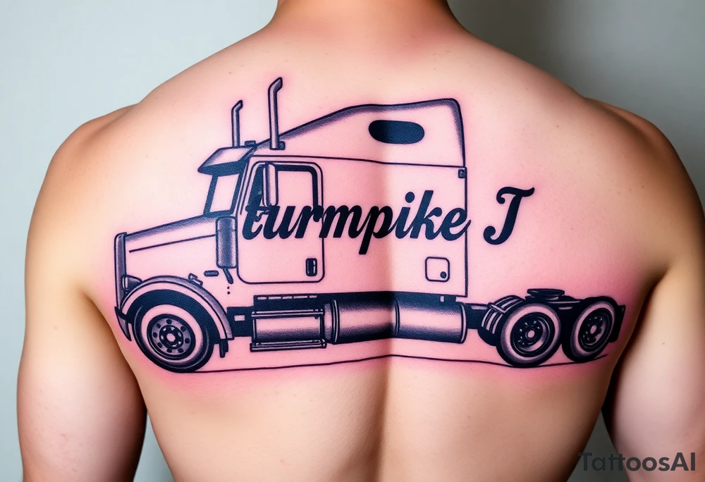 Picture of an eighteen wheeler truck with the words “Turnpike J” on it tattoo idea